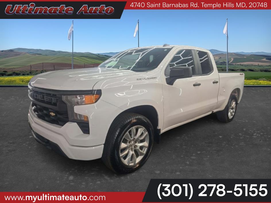 Summit White 2023 Chevrolet Silverado 1500 Custom Double Cab 4WD Pickup Truck Four-Wheel Drive Automatic